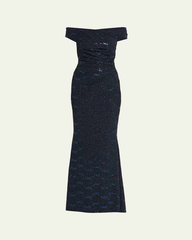 Stardust Jersey Off-The-Shoulder Gown